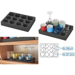 Becher- & Tassenhalter 2er Set für 24 Camping-Becher, Gläser & Tassen – zuschneidbarer Einsatz aus Schaumblock, 34x25x5 cm für Wohnwagen & Wohnmobil