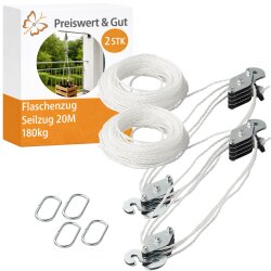 2x Flaschenzug Seilzug 20M 180kg Flaschen Seil Nylonseil Umlenkrolle mit Haken