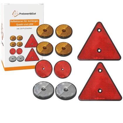 Reflektoren Anhänger 10tlg E-Typ Reflektor Set mit Schraubloch - Dreieck Rückstrahler, Rundreflektoren 60 - 80 mm für LKW, Quad, Wohnwagen