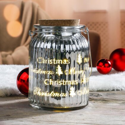 Dekoglas Weihnachten Deko Glas warmweiß 15x LED Stimmungslicht 14,5cm Christmas