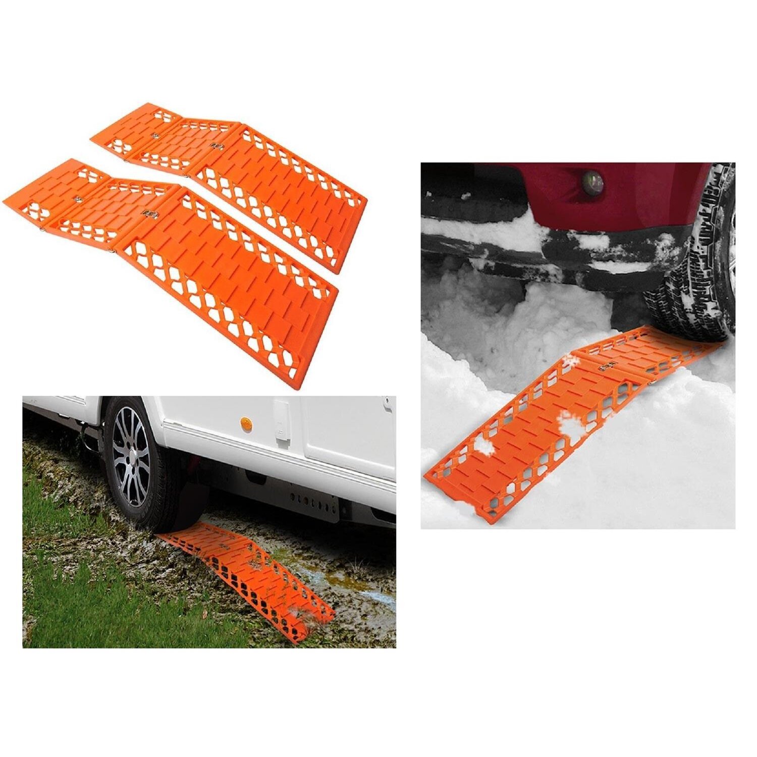 Faltbare Notfall-Autoreifen-Traktionsmatten - Tragbare LKW-Traktionsmatten  für Schnee, Eis, Schlamm und Sand (1 Paar, orange)