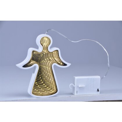 Engel LED Lampe 30 warmweiße Lichter Form Spiegel 3D Effekt Decor Aufhänger 16cm