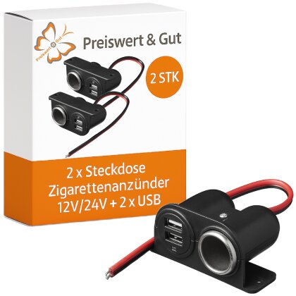 2x Zigarettenanzünder Verteiler Steckdose 12V und 24V mit 2 USB Anschlüssen für Auto, Lkw, Wohnmobil