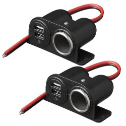 2x Aufbau Steckdose Ladegerät Zigarettenanzünder KFZ Stecker LKW 12V/24V + 2xUSB