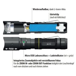 Flashlight LED Flash Light 4 Modi 35 Stunden Taschenlampe Ladeindikator ZOOM USB
