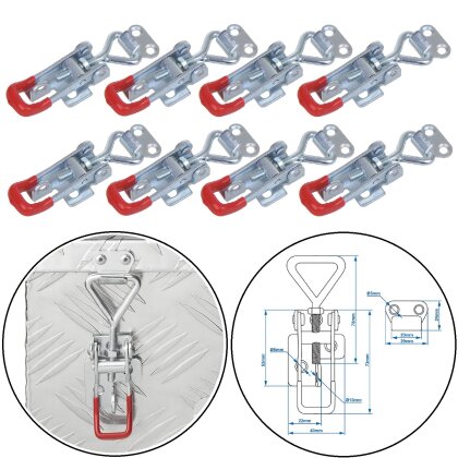 8x Spannverschluss für Kisten & Anhängerzubehör – Verstellbar 115-125mm, verzinktem Stahl, silber-rot, 120 Gramm pro Stück
