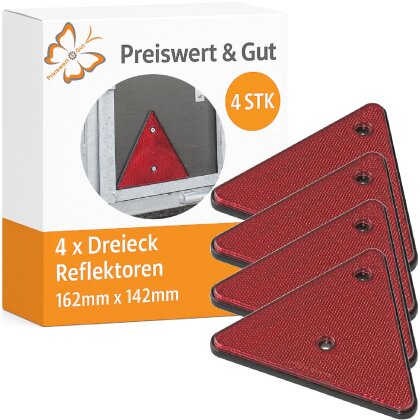 4x Reflektoren Anhänger Dreieck 162x142mm E-Typ für PKW-Anhänger, Wohnmobil