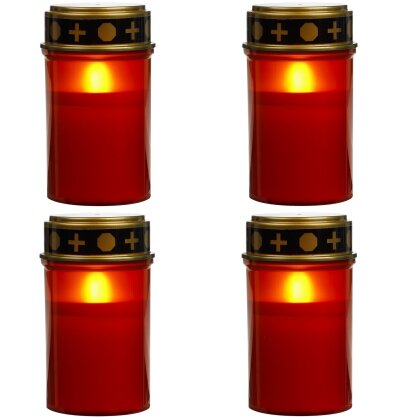4 x Grablampe LED Grablichter Grabkerze Flackerndes Kerzenlicht mit Batterie Rot