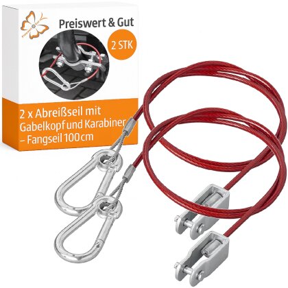 2 STK Abreißseil Anhänger Wohnwagen 1M mit Gabelkopf und Karabiner roter Mantel