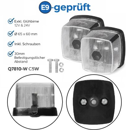 2x Positions- Leuchte Anhänger Begrenzungsleuchten 12V und 24V Positionsleuchte Weiß E9 Ø 65x60 mm inklusive Schrauben
