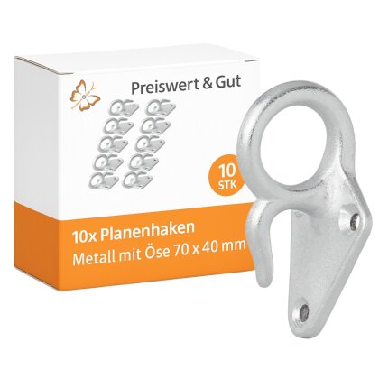 10x Dreilochplanenhaken aus Gusseisen 70x40mm feuerverzinkt – Planenhaken in Silber Netzhaken und Spannhaken Metallhaken für den Anhänger