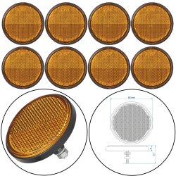 8x Reflektor Ø60mm Orange – Katzenaugen Rückstrahler für den Anhänger Reflektoren als Inklusive Grundplatte