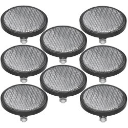 8x Reflektor Weiß Ø60mm Katzenaugen für Anhänger Seitenstrahler mit Bolz M5 Mutter und Unterlegscheibe, Grundplatte