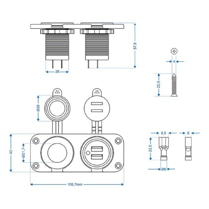 Doppel Einbau Steckdose 2x2100mA Einbausteckdose DIN + USB 12V für KFZ Wohnmobil