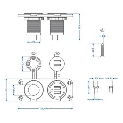 Doppel Einbau Steckdose 2x2100mA Einbausteckdose DIN + USB 12V für KFZ Wohnmobil