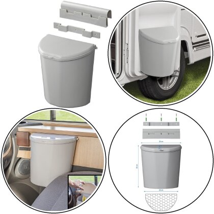 Abfalleimer mit Deckel Mülleimer Küche Einbau Mülltonne 10L Kunststoff grau 32x30/25x18 cm Hängemülleimer Wandmontage Kleben Schrauben Schranktür 2,3 cm