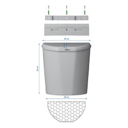 Abfalleimer mit Deckel Mülleimer Küche Einbau Mülltonne 10L Kunststoff grau 32x30/25x18 cm Hängemülleimer Wandmontage Kleben Schrauben Schranktür 2,3 cm