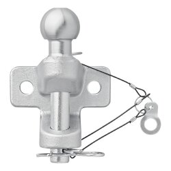 1× Anhängerkupplungskugel Ø50mm D21 S350 Kugelkopf zweifach Ausführung 3,5t Stützlast 350kg E11 R55 silber für Maulkupplung Zugmaul 90mm Lochabstand inkl. Befestigungsbolzen