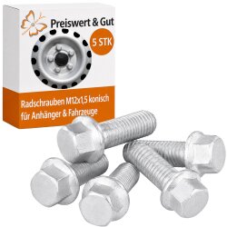 5 x Radschrauben M12x1,5 verzinkt konisch Kugel für...