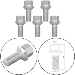 5 x Radschrauben M12x1,5 verzinkt konisch Kugel für Anhänger & Fahrzeuge – Robustes Set aus 40Cr 8,8 Stahl, Schlüsselgröße 17mm