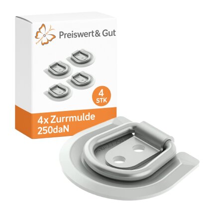 Zurrmulde Anhänger DEKRA Metall 250 daN zur Ladungssicherung Nachrüstung für Anhängerboden und Ladefläche Set 4 Stück