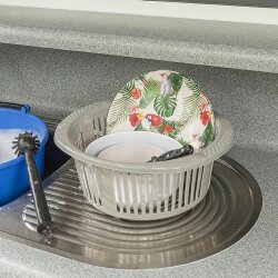 Spülschüssel Camping Rund 35cm Waschschüssel Plastik Henkel- Abtropfgitter Spüle