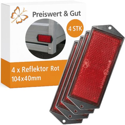 4 x Reflektor für Anhänger 104 x 40 mm - Farbe Rot mit Schraubbefestigung Rückstrahler Seitenstrahler Anhänger Zubehör