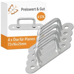 4 x Öse Anhänger Deichsel – Stahlöse für Planenösen, Befestigungsösen für Ladungssicherung 72 x 16 x 25 mm für Planen