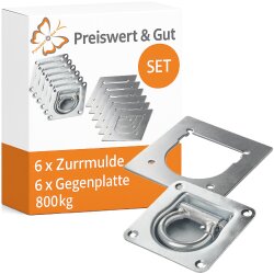 6x Zurrmulde 6 x Gegenplatte 800kg Zurrmulden Set 6x mit Gegenplatten aus Stahl verzinkt – Anhänger Zubehör zur sicheren Ladungssicherung