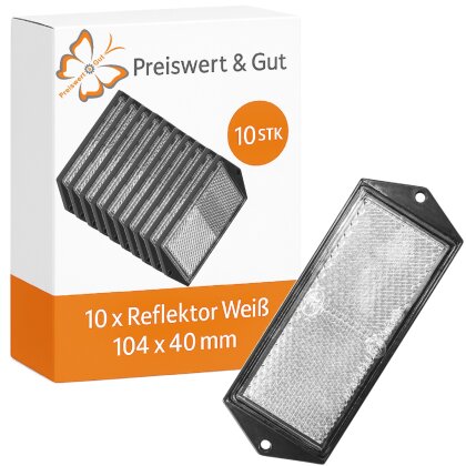 10 x Reflektor für Anhänger weiß 104x40mm – Katzenaugen mit Schraubbefestigung Ø 5mm – als Seitenstrahler für PKW- und Nutzanhänger