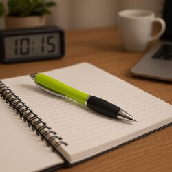 50x Kuli Set 14 cm aus Kunststoff Stahl grün schwarz mit Großraummine blauschreibend Druckmechanismus taillierte Form geeignet für Büro Schule Events Werbezwecke