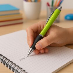 50x Kuli Set 14 cm aus Kunststoff Stahl grün schwarz mit Großraummine blauschreibend Druckmechanismus taillierte Form geeignet für Büro Schule Events Werbezwecke