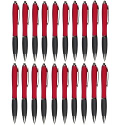 Kugelschreiber Rot – 14 cm Druckmechanismus aus Kunststoff & Stahlklipp – taillierte Form, blau schreibend mit Großraummine – Schreibgeräte für Büro & Schule – 50 Stück