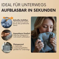 3x Nackenkissen Grau – Nackenhörnchen für Reisen – weiches Nackenstützkissen mit praktischer Aufbewahrungstasche – ideal für Flugzeug, Auto, Bahn & Urlaub