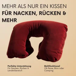 3x Nackenkissen mit samtiger Oberfläche – Nackenhörnchen Rot für Flugzeug und Reise Nackenstützkissen mit kleiner Tasche