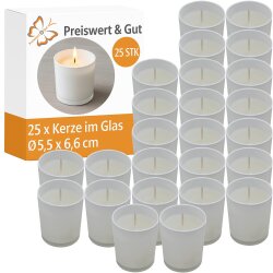 Weiße Kerzen im Glas Set mit 25 Wachskerzen...
