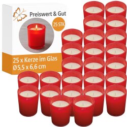 25 x Kerzen im Glas rot Durchmesser 5.5 x 6.6 cm lange...