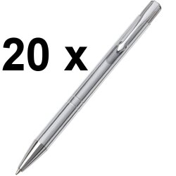 20x Kugelschreiber Hochwertig Aluminium blaue Tinte Druckmechanismus 13,7cm Silber Schreibgerät Werbeartikel Schreibset