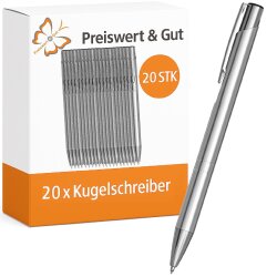 20x Kugelschreiber mit Clip, silber aus Aluminium und...