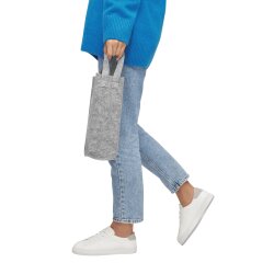 10x Filztasche für Weinflaschen 29,5 x 10,5 x 10,5 cm – Geschenktüten für Weingeschenk beim Rotwein an Weihnachten oder Hochzeit als Weintasche Grau mit 2 Henkeln aus Filz