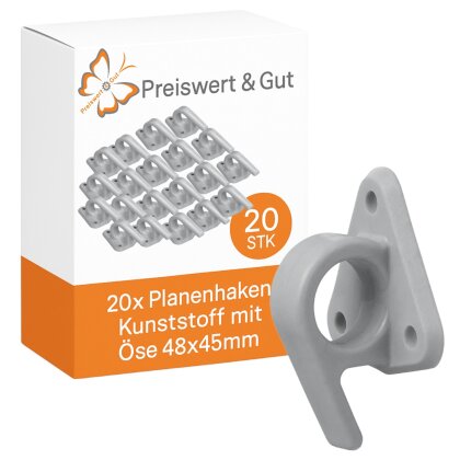 20 Stück Planenhaken für Anhänger Plane, robuste Befestigungshaken und Zurröse aus Kunststoff für sichere Ladungssicherung, 48 x 45 mm