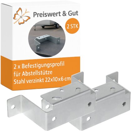 Befestigungsprofil für Abstellstütze, 2er Set Halterung für Anhänger, stabile Anhängerstütze aus verzinktem Stahl, 22x10x6 cm