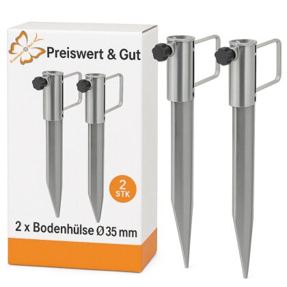 2 STK Bodenhülse Sonnenschirm Wäschespinne 35 mm, 45 cm betonierbar Rasendorn für Wäschespinne, Sonnenschirm und SAT Antenne, 45 cm Länge zum Betonieren Preiswert&Gut