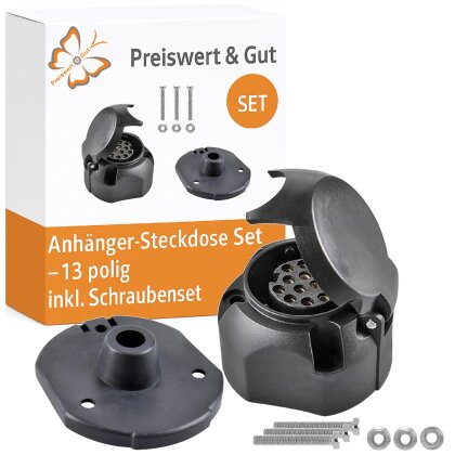 13 polige Anhänger Steckdose Set mit Dichtung und Schrauben für PKW Anhängerkupplung schwarz mit Abschaltkontakt PVC System 1 Stück Steckdose 13 polig inklusive Dichtung und Schraubensatz
