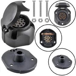 13 polige Anhänger Steckdose Set mit Dichtung und Schrauben für PKW Anhängerkupplung schwarz mit Abschaltkontakt PVC System 1 Stück Steckdose 13 polig inklusive Dichtung und Schraubensatz