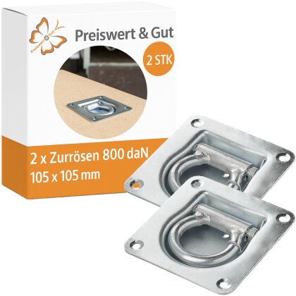 Zurrösen für Anhänger 2er Set – Robuste Zurrmulde mit Öse und 800 daN Zugkraft, Klappösen zur sicheren Ladungssicherung, 105x105 mm