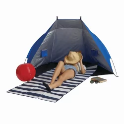Strandmuschel UV Schutz Strandzelt Sonnenschutz 170x100x100 cm Blau Polyester Fiberglasgestänge Pop-Up-ähnliches Stecksystem freistehend mit Heringen Strand Badesee Camping Garten Festival