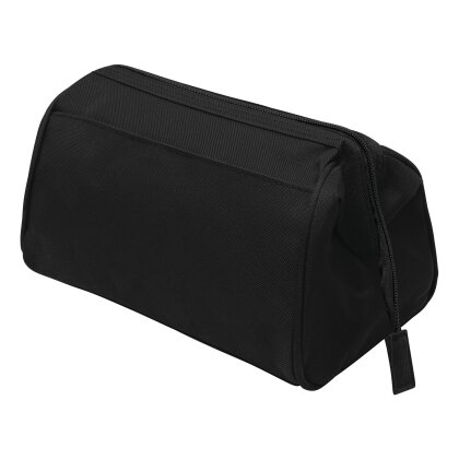 Kosmetiktasche 25x17x13 cm Kulturbeutel mit Metallbügel und Steckfächern stabile Kulturtasche aus 600D Polyester schwarz großes Hauptfach verstärkt mit Reißverschluss ideal für Reisen Bad Camping