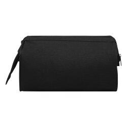 Kosmetiktasche 25x17x13 cm Kulturbeutel mit Metallbügel und Steckfächern stabile Kulturtasche aus 600D Polyester schwarz großes Hauptfach verstärkt mit Reißverschluss ideal für Reisen Bad Camping