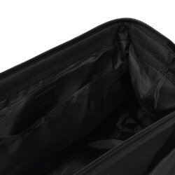 Kosmetiktasche 25x17x13 cm Kulturbeutel mit Metallbügel und Steckfächern stabile Kulturtasche aus 600D Polyester schwarz großes Hauptfach verstärkt mit Reißverschluss ideal für Reisen Bad Camping